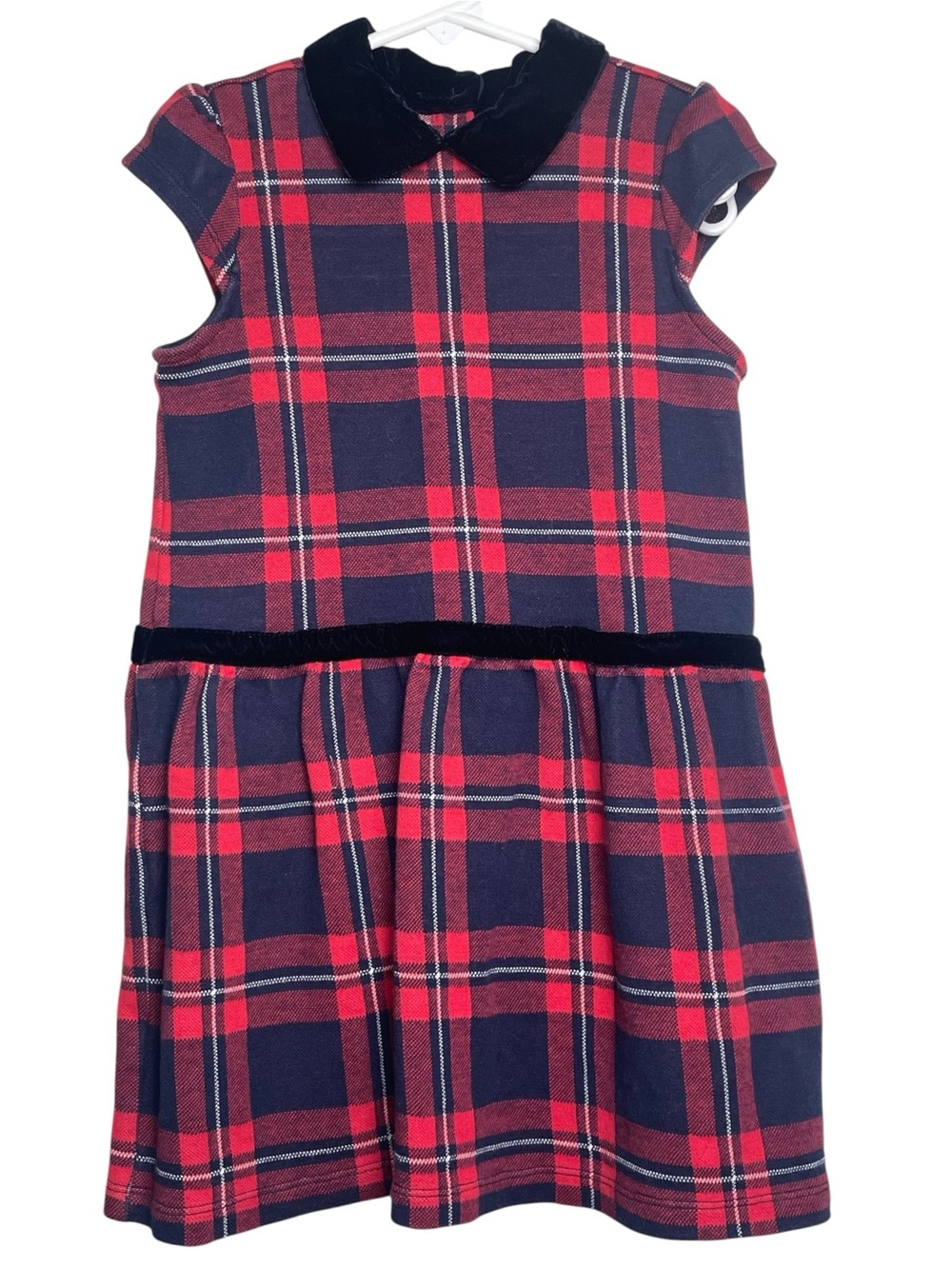 Janie And Jack Girls Bradbury Jacquard Plaid Velvet Collar Dress Casual Sz 6